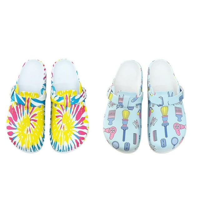 Zapatillas de enfermería antideslizantes estampadas para exteriores, cocina, médico, sandalias, zuecos de enfermera Azul 39 Amarillo 39