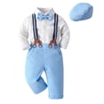 thumbnail image 3 of OSOLU Toddler Baby Boys Clothes Suits Gentleman Long Sleeve Dress Shirts And Suspenders Pants With Hat 3 Piece Set 3-24M Comfy Outfit, 3 of 9