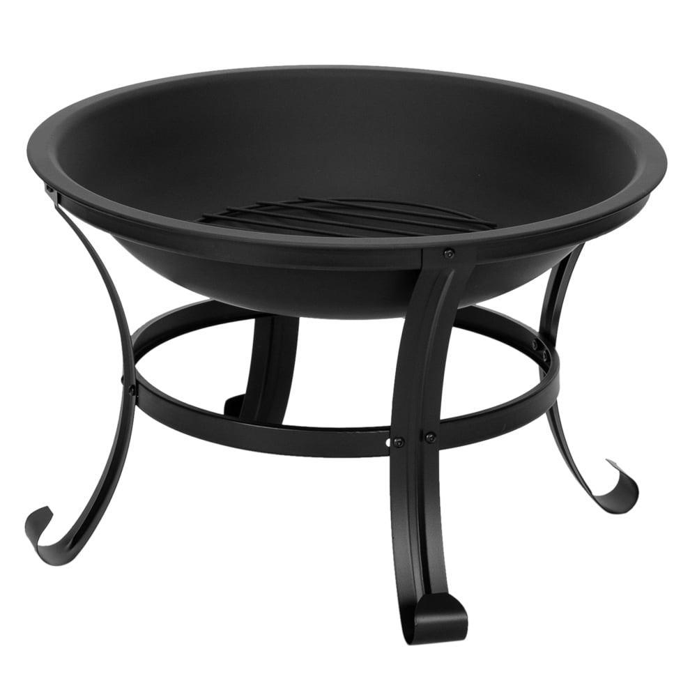 Spaco 22" Curved Feet Iron Fire Pot with Spark Screen, Fire Pit with Heat-resistant Iron Construction for Outdoor Parties, Black