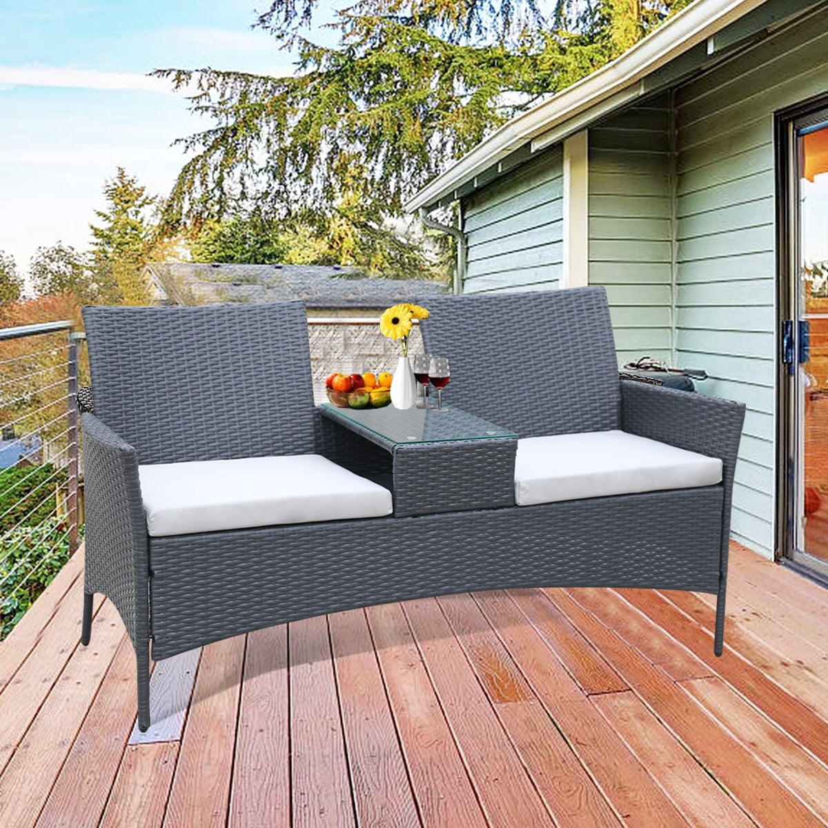 Outdoor Conversation Set, Rattan Wicker 2-Person Sofa Outdoor Furniture