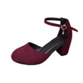 thumbnail image 2 of GERsome Women's Low Chunky Heels Closed Toe Ankle Strap Work Office Wedding Party Dress Pump Shoes, Wine Size 6.5, 2 of 9