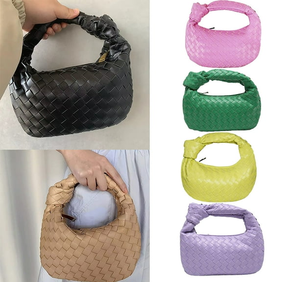 Woven Leather Dumpling Bag Dinner Handbag For Women Purse Hobo Bag Knotted Evening Bag Shoulder Bag,Gifts for Wife and Girlfriend/Bright Gold