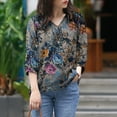 thumbnail image 2 of ZANZEA Women Vintage 3/4 Sleeve V-Neck Casual Shirts Floral Printed Irregular Hem Blouse Tops, 2 of 6