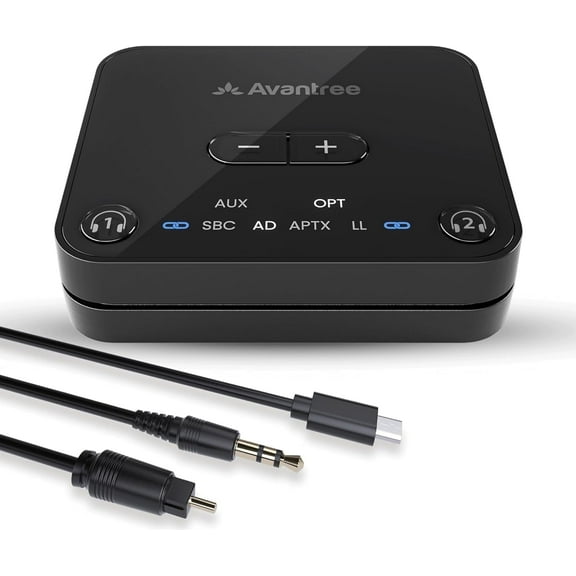 Avantree Audikast 3- Bluetooth 5.3 Transmitter for TV with Optical or AUX Audio Output Port, aptX-Adaptive & Low Latency, Dual Link for 2 Headphones, and 100ft Long Range