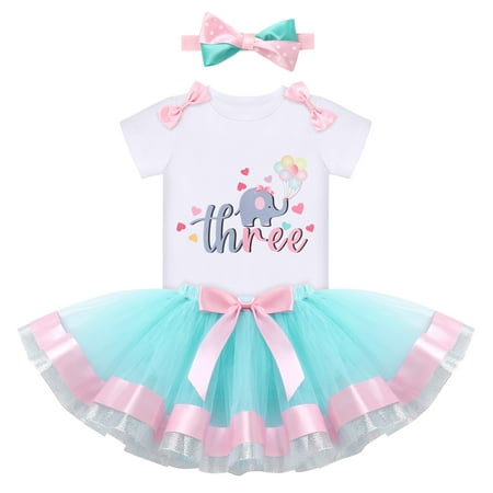 

IBTOM CASTLE Baby Girl Cake Smash 1st Birthday Elephant Onesie Party Outfit Princess Romper+Tutu Skirt+Headband Photo Props Clothes 3 Years Blue