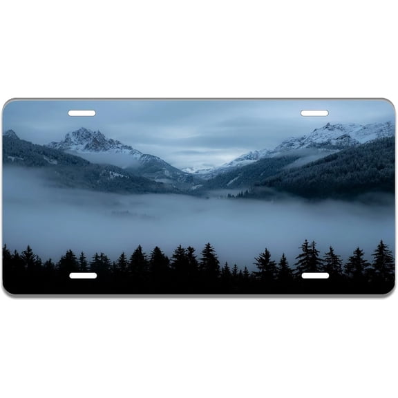 Smoky Mountain Landscape Decorative Car Front License Plate,Forest Funny Car Decoration Accessory Vanity Tag, Metal Car Plate for Men/Women/Boy/Girls Car,6 X 12 Inch