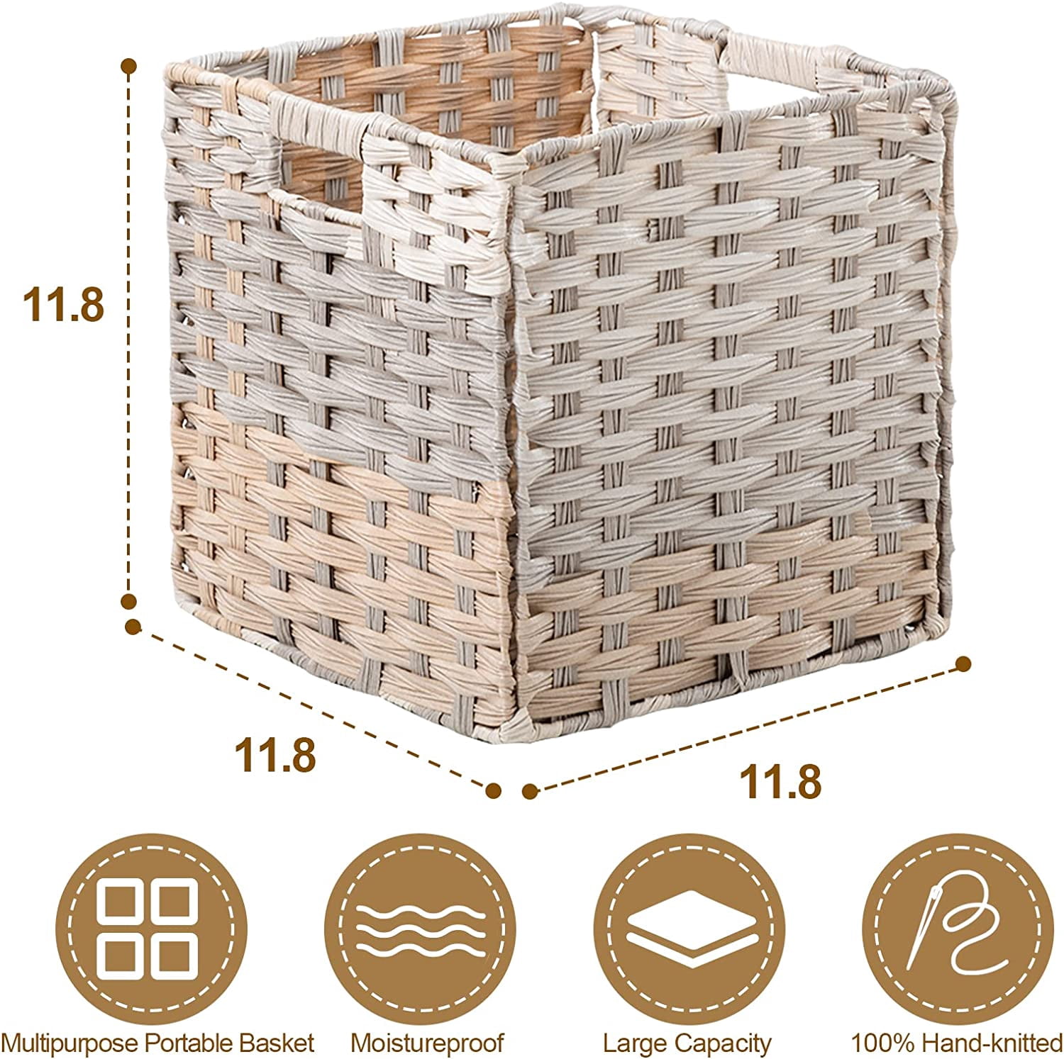 OMERAI Water Wicker Storage Baskets for Organizing Cube Baskets 11.8"x 11.8"x 11.8" 4 Pack