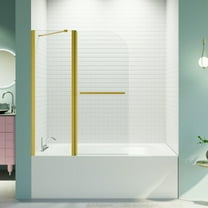 Topcobe 43" W X 58" H Frameless Folding Shower Doors for Bathtub, Tempered Glass Door, Bathroom Pivot Tub Glass Door, Bathtub Shower Door, Walk In Shower Kit, Glass Shower Door, Brushed Gold
