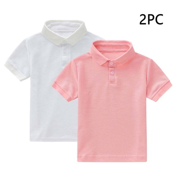 ZToonmas 2 Pack Unisex Kids Solid Short Sleeve Tennis Shirts for Boys Girls Lapel Soft Knit Loose Casual Daily School Uniform Tees Tops