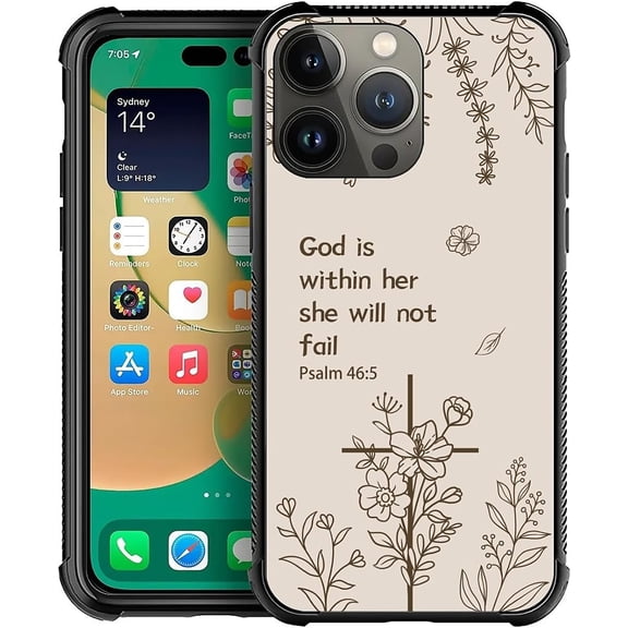 for iPhone 14 Pro Case | Classic Slim Cover Design | Biblical Floral Cross