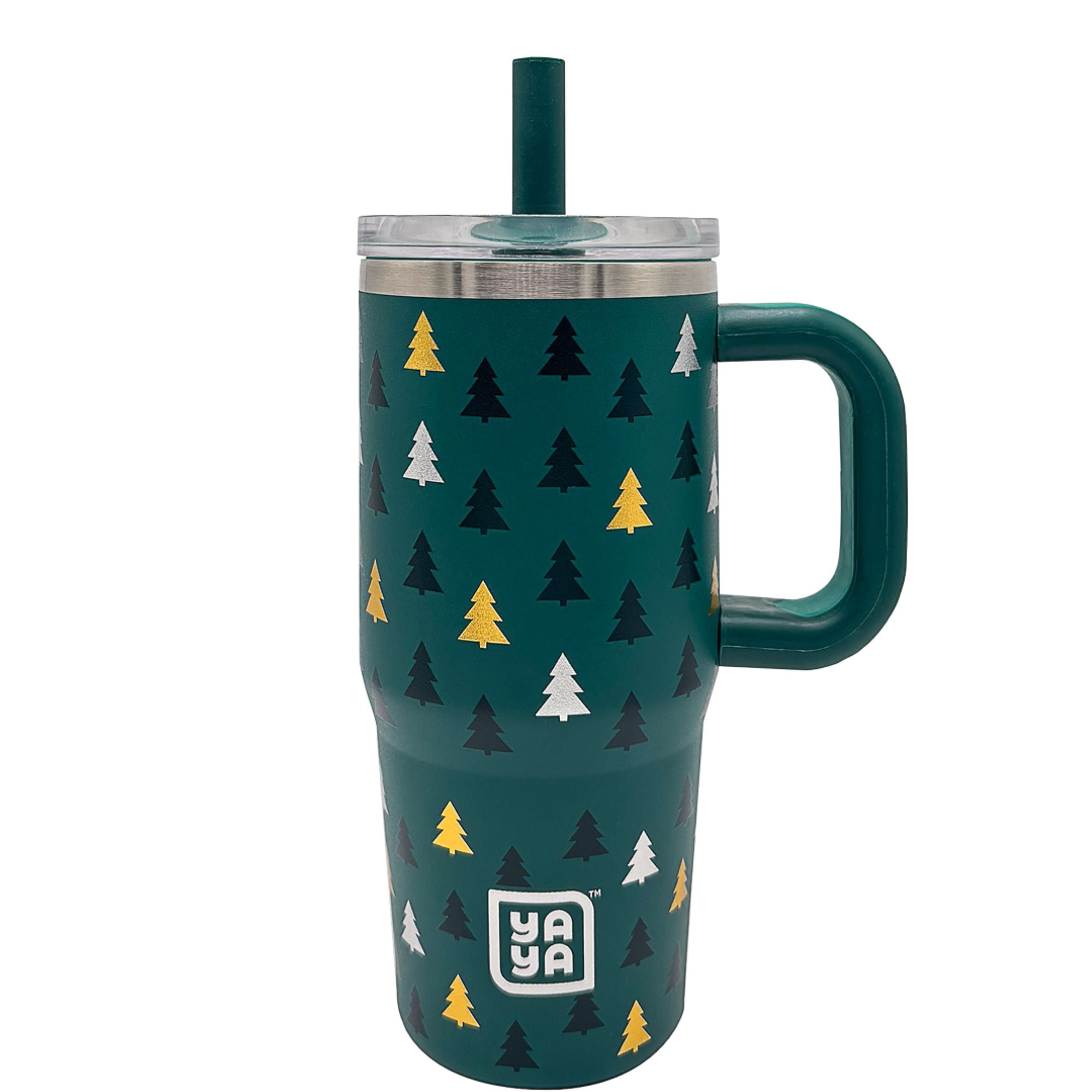 YAYA My First Travel Tumbler for Preschool & Kids 3+, Insulated Stainless Steel Tumbler with Reusable Silicone Straw & Spill-Proof Lid, Cup Holder Compatible, BPA-Free, 12oz, Christmas Tree