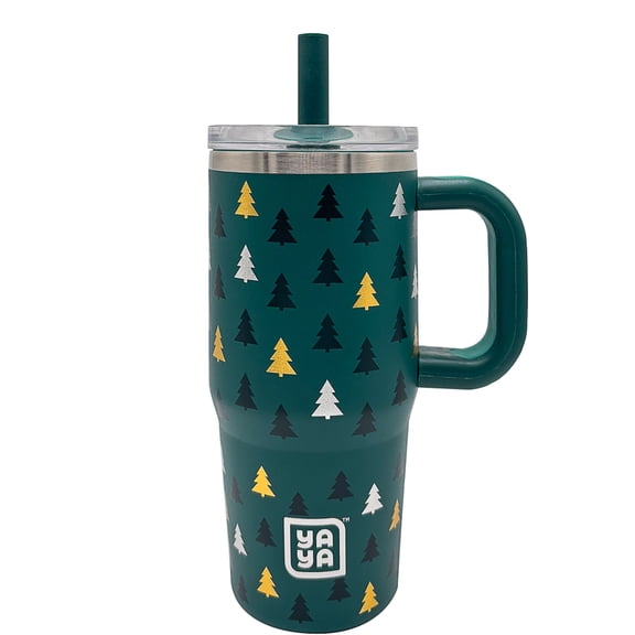 YAYA My First Travel Tumbler for Preschool & Kids 3 , Insulated Stainless Steel Tumbler with Reusable Silicone Straw & Spill-Proof Lid, Cup Holder Compatible, BPA-Free, 12oz, Christmas Tree