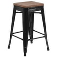 thumbnail image 2 of Flash Furniture Lily 24" High Backless Black Metal Counter Height Stool with Square Wood Seat, 2 of 12