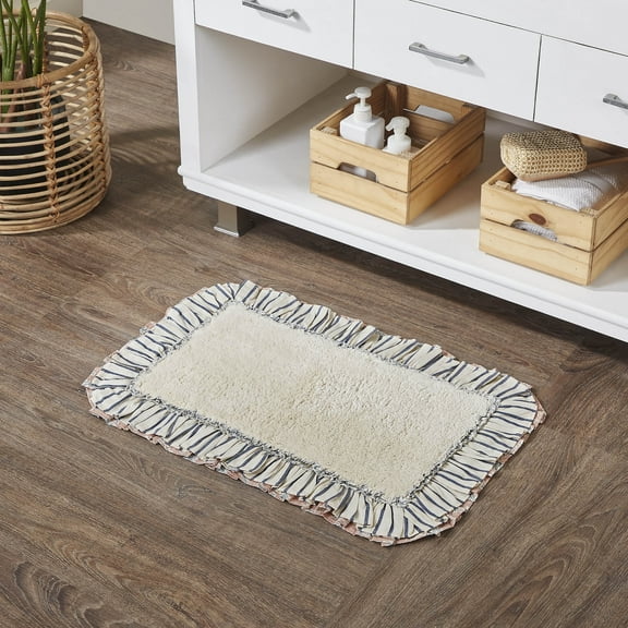 VHC Brands Kaila Farmhouse 20"x30" Bathmat Creme Ruched Ruffle Cotton Solid Color Rectangle Bath Decor