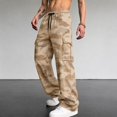 thumbnail image 2 of Men's Cargo Pants with Pockets Drawstring Long Trousers Relaxed Fit Stretch Work Pants, 2 of 5
