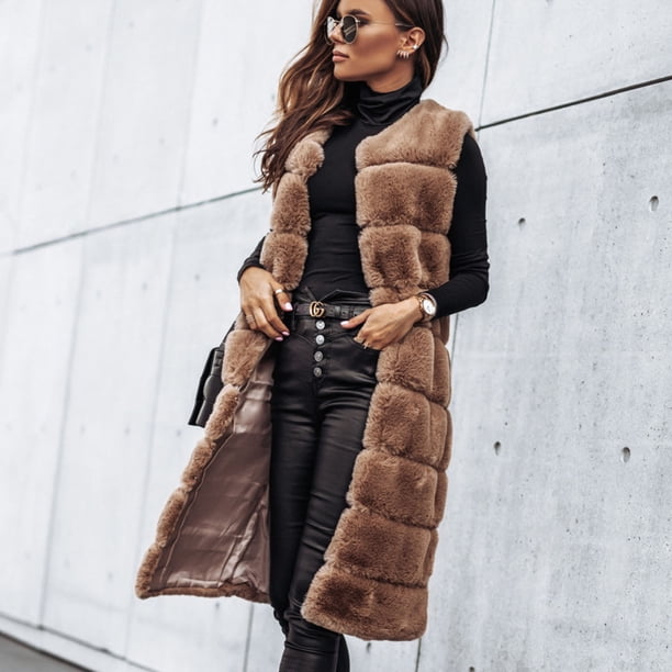 Puntoco señoras moda largo Color sólido cálido cuello redondo pieles chaleco chaqueta Flash selecciones Puntoco Puntoco-7210