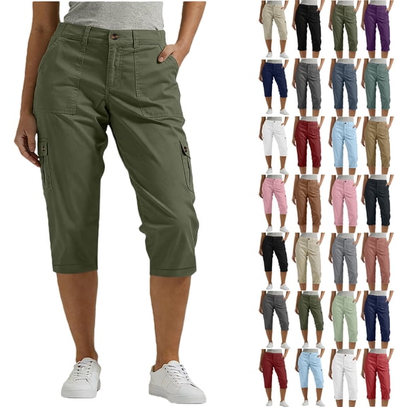 sovlvnd Fashion Plus Size Capris for Women Womens Casual Color Elastic Loose Pants Straight Wide Leg Trousers With Pocket Cropped Pants for Women