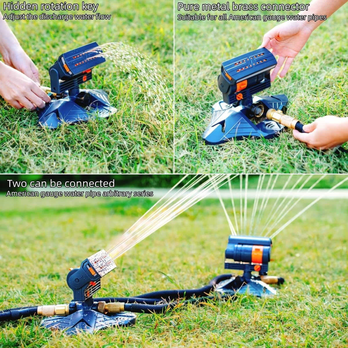 Garden Lawn Sprinkler,Upgraded Adjustable Oscillating Sprinkler,16 Mini Turbine,4 Spray Modes,Wide Area Coverage,Heavy-Duty Triangular Bracket Compatible for Vegetable Plots Flower Beds Yard Watering