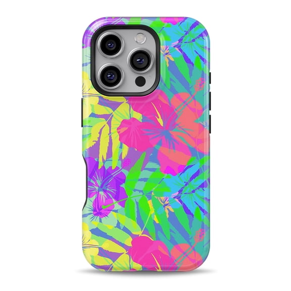 DesignSkinz Scratch-Resistant Hard Slim Case Compatible with iPhone 16 (Compatible with MagSafe) - Tropical Fluorescent v1