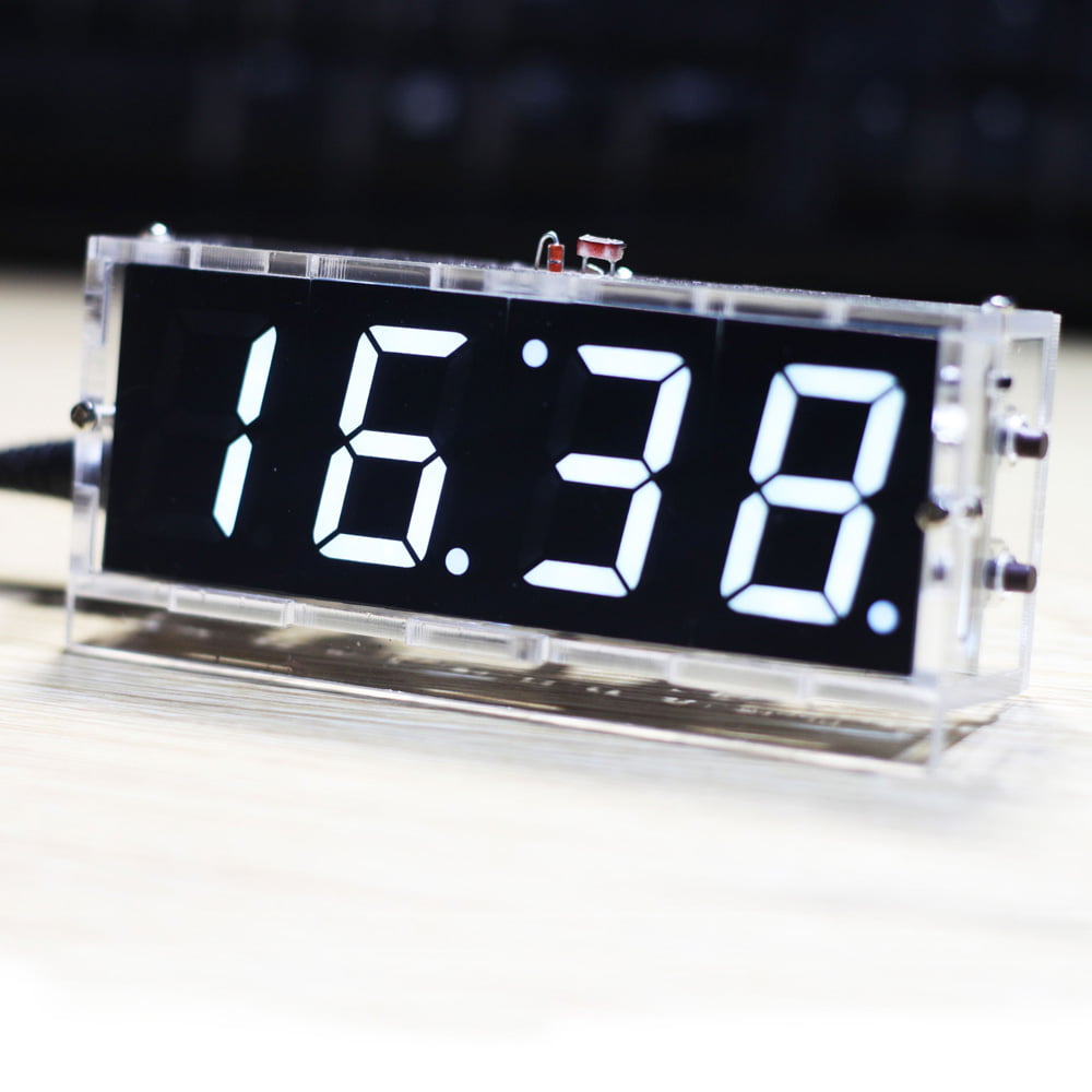 KKmoon Compact 4-digit Digital LED Talking Clock DIY Kit Light Control Temperature Date Time Display Transparent Case 
