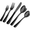 thumbnail image 1 of Juego de cubiertos negros, juego de cubiertos de acero inoxidable de 10 piezas, cuchillo, tenedor, cuchara, cubiertos, acabado de espejo, borde liso, servicio para 2, Polis de espejo kaili Sencillez, 1 of 4