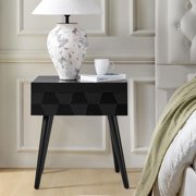 HULALA Home End Table with Charging Station, Side Table with Drawer and Pull-Out Shelf, Nightstand Bedside Table with USB Ports and Outlets, Black