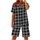 thumbnail image 3 of TaTaai Women's Summer Two Piece Outfit Plaid V-Neck Short Sleeve Button Blouse and Drawstring Waist Shorts Linen-Like Fabric Casual Matching Set Gift, 3 of 7