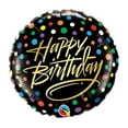 thumbnail image 1 of Qualatex 91194 18 in. Happy Birthday Gold Script &amp; Dots Flat Foil Balloon, 1 of 3