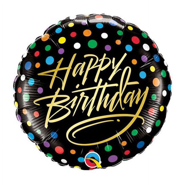 Qualatex 91194 18 in. Happy Birthday Gold Script & Dots Flat Foil Balloon