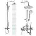 thumbnail image 1 of Shower Faucet Set 8 Rain Exposed Pipe Shower 2 Double Knobs Handle Chrome Polish Triple Function Tub Spout Shower Fixture Combo System Unit Set, 1 of 4