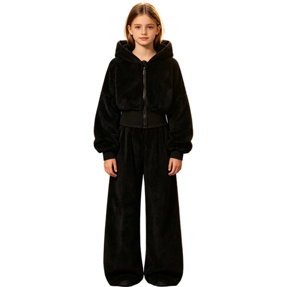 Gunia Teen Girls Fleece Hoodie And Wide Leg Pants 2 Piece Athletic Outfits Set Tracksuit Fall Winter Clothes,Size 7-12 Years