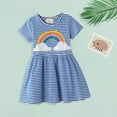 thumbnail image 4 of AJIWYH Robe Fille Robe d'Été Motif Broderie Rayures Arc-en-Ciel Robe Petite Fille Robe Princesse Enfant Bleue, 4-5 Ans, 4 of 8