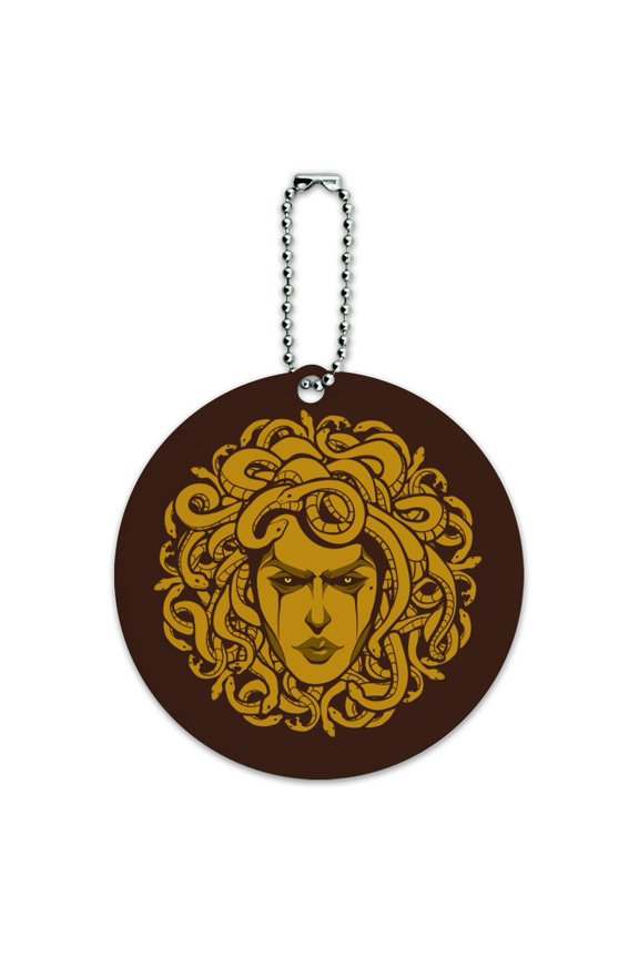 Medusa Gorgon Head Covered in Snakes Round Luggage ID Tag Card Suitcase Carry-On