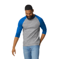 thumbnail image 5 of Gildan Heavy Cotton Raglan Three-Quarter Sleeve T-Shirt Unisex Classic fit Tee, Men's Raglan T-Shirt, Sport Grey/ Royal 2XL, 5 of 6