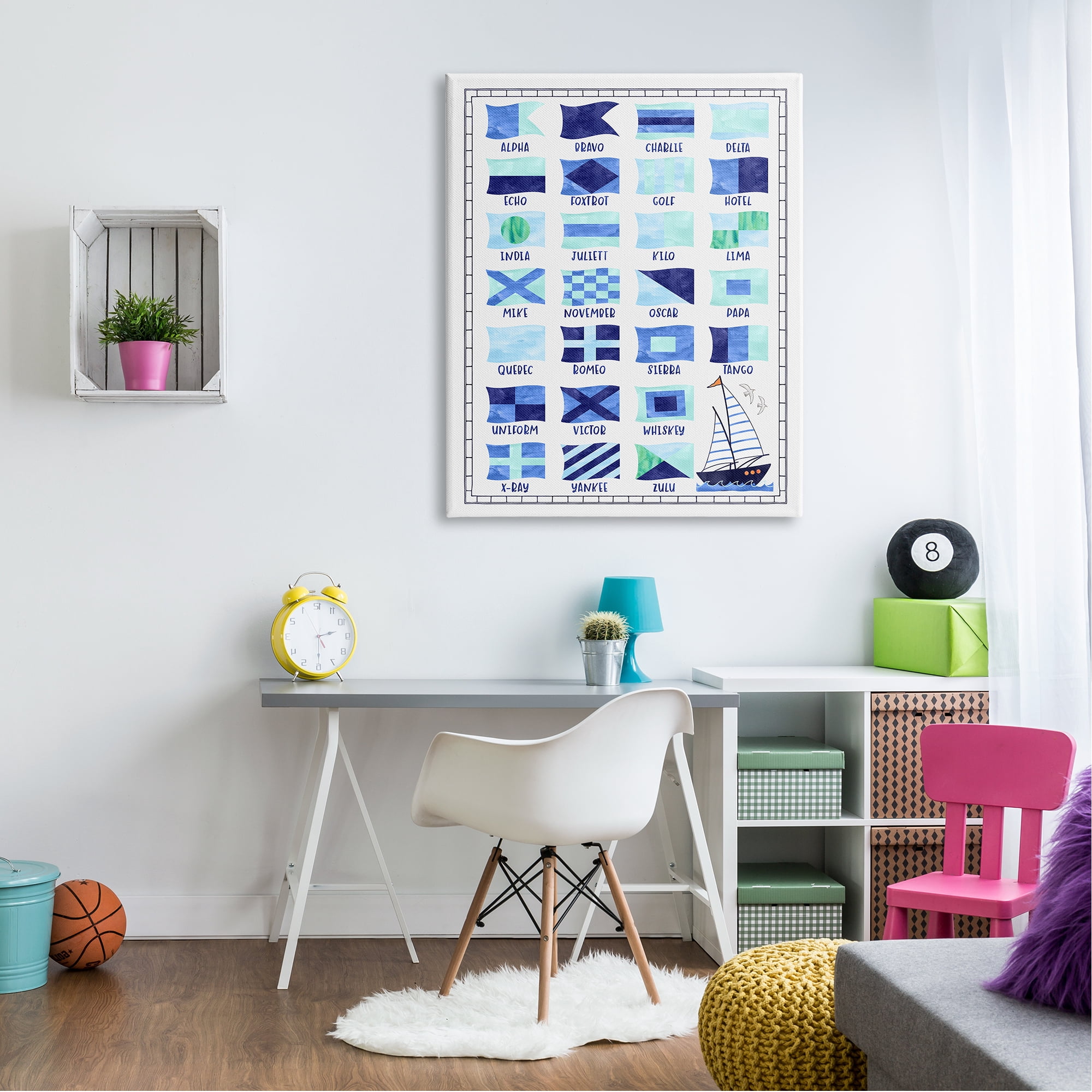 Stupell Industries Blue Nautical Flag Sailing Maritime Symbols Chart Graphic Art Gallery-Wrapped Canvas Print Wall Art, 36x48, by Erica Billups