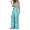 thumbnail image 2 of Jumpsuits for Women Casual Summer Cruise Spring Fashion Smocked Wide Leg Gingham Rompers with Pockets Green, 2 of 8