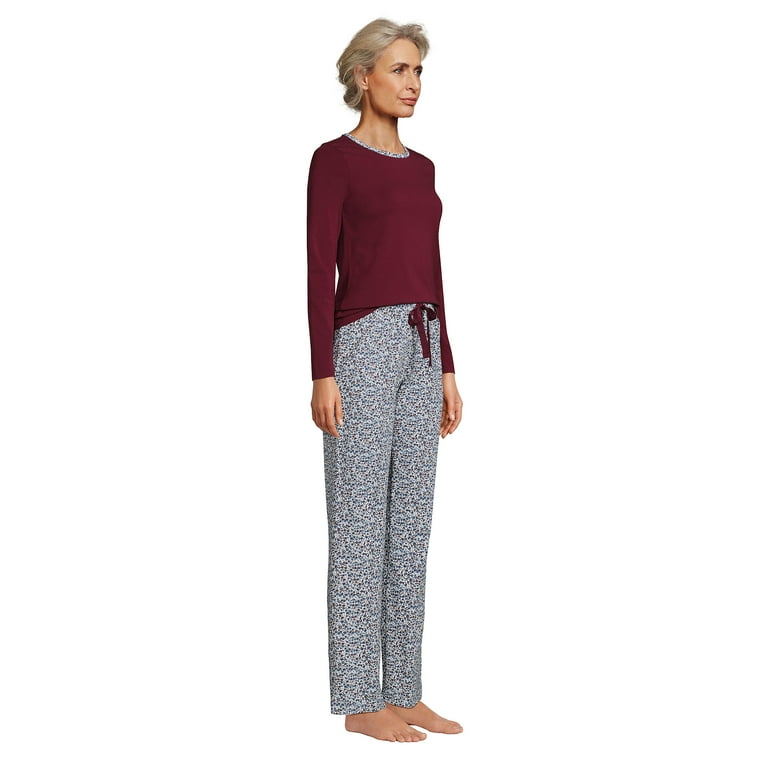Lands End Women s Knit Pajama Set Long Sleeve T Shirt and Pants Walmart