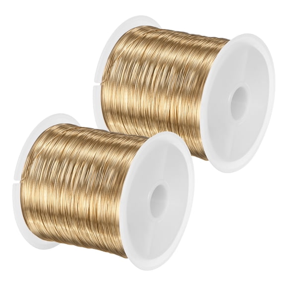 Uxcell 2Roll 0.2mm Alambre para Joyería, Alambre de Manualidades de 32 Gauge 328FT Alambre de Cobre para Fabricación de Joyería, Alambres de Metal Suave [100M, Oro Claro]