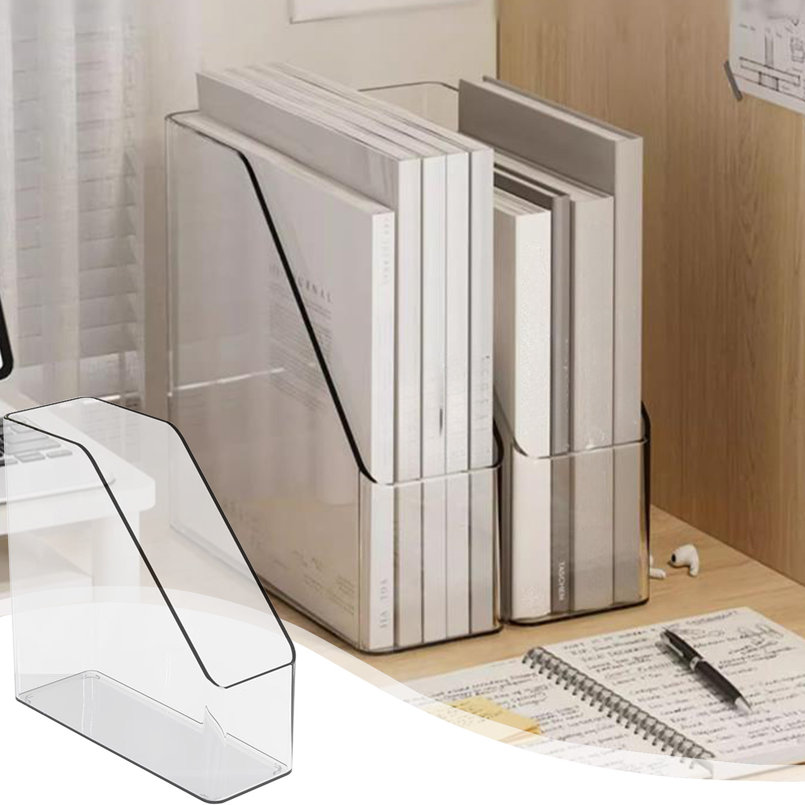 Lilgiuy Acrylic Desk File Organizer, Vertical Clear Magazine File Holder Workspace Sorters, Folder Rack for Office Accessories Organization Storage, 8.66x8.66x3.15in
