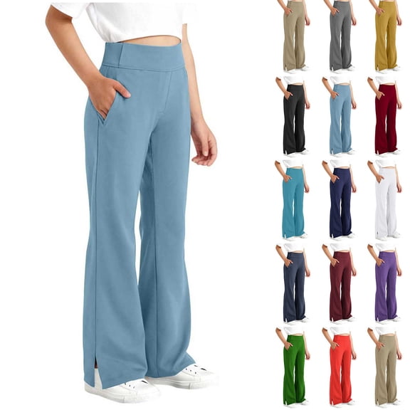 Stamzod Girls' Flare Yoga Pants with Pockets High Waisted Split Stretchy Baggy Sweatpants Kids Clothes Girls Pants 14-15Years