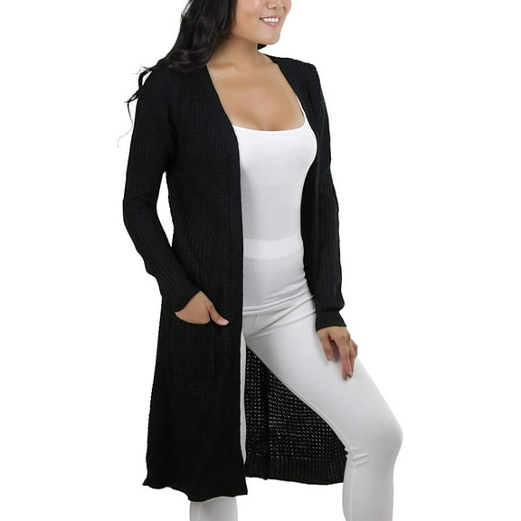ToBeInStyle Women's Long Sleeve Ribbed Knit Warm Duster Cardigan - Black - Large
