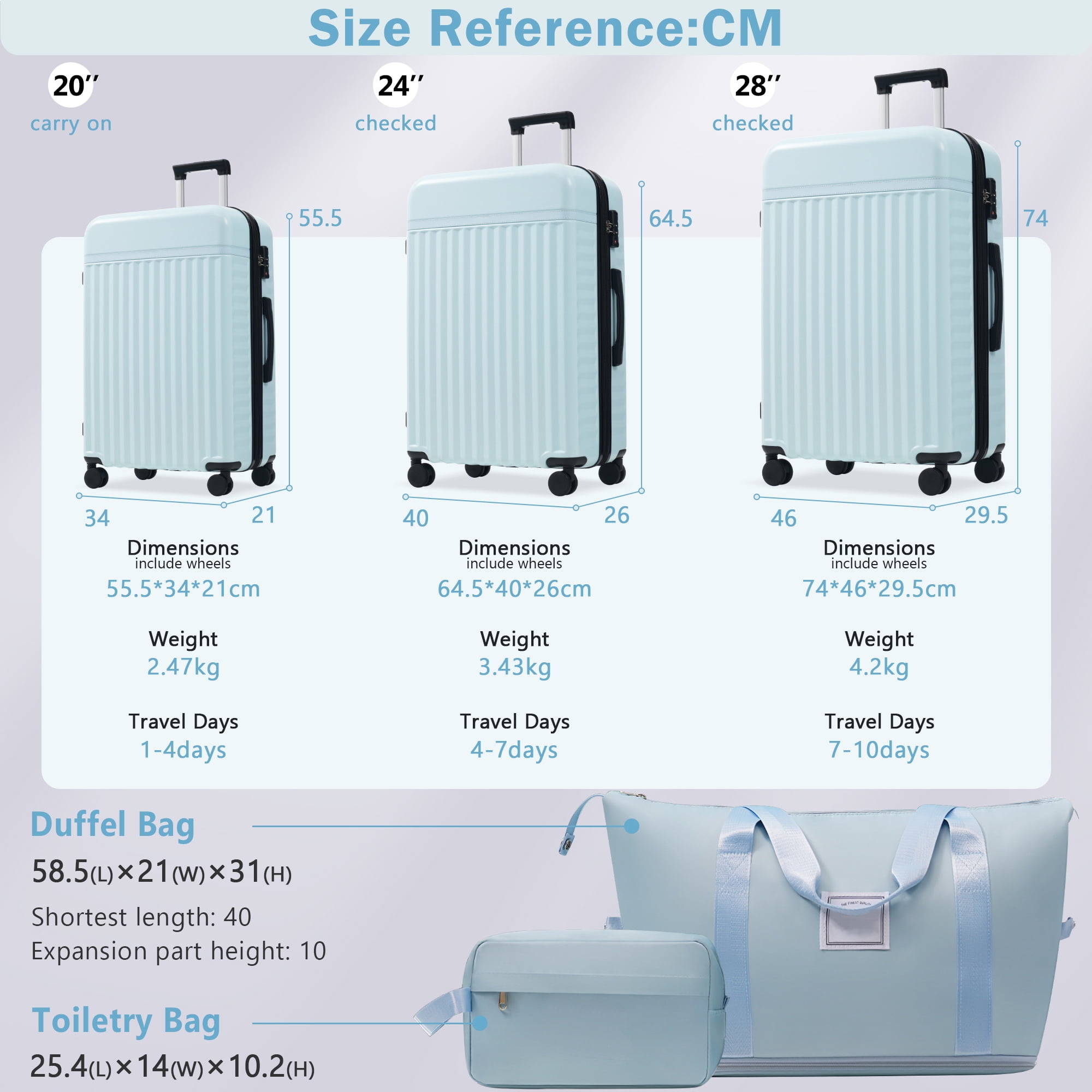 Luggage Set 5 Piece, Hardside Carry on Suitcase, Expandable Luggage with Travel Bags Spinner Wheels TSA Lock
