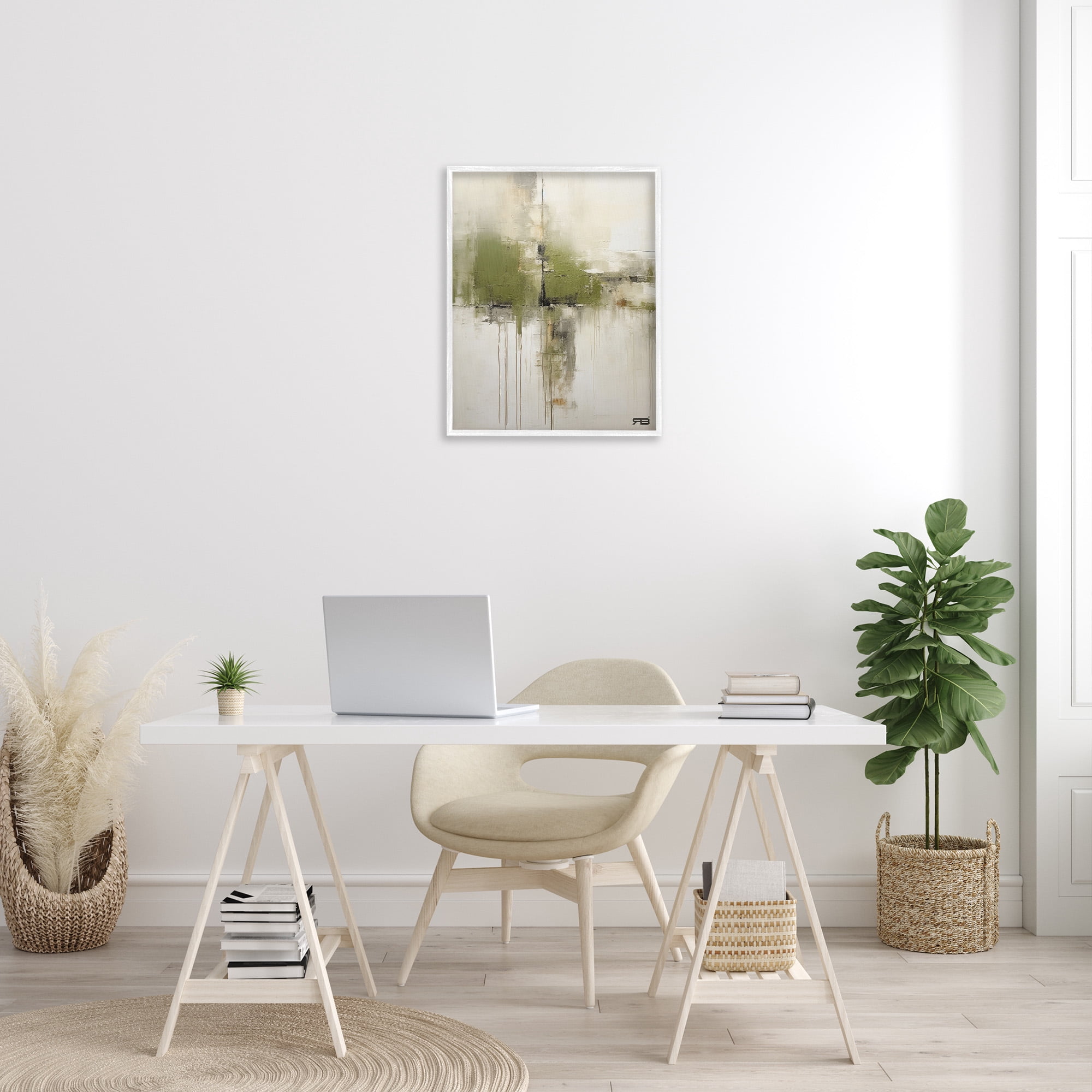 Stupell Industries Modern Paint Drip Horizon Abstract Painting White Framed Art Print Wall Art, 24 x 30