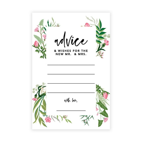 Koyal Wholesale Botanical Leaves Wedding Advice & Well Wishes Guest Book Cards for Bride and Groom, 56 Pack