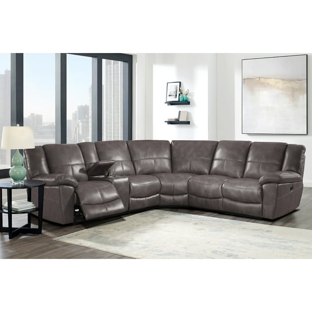 Hydeline 100% Top Grain Leather 6-Piece Recliner Sectional Sofa Set ...