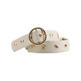 thumbnail image 1 of Cinturón de cuero para mujeres INSPIRE CHIC para jeans y pantalones de vestir con remaches y hebilla de metal circular, hasta 35 pulgadas, beige, 1 of 7