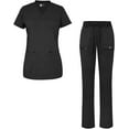 thumbnail image 1 of Adar Scrub Set for Women - Curved V-Neck Scrub Top & Tapered Drawstring Scrub Pants - 4402 - Heather Grape - S, 1 of 7