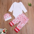 thumbnail image 3 of Babies Three-piece Clothes Set, White Long Sleeve Valentine Day Romper + Letters Printed Pattern Pants + Cap/ Headdress, 3 of 6