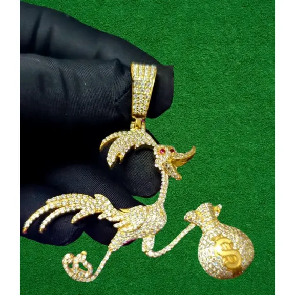 Lucky Jewels 3 Ct Round Cut Lab-Created Diamond Duck With Money Bag Pendant 14K Yellow Gold Plated