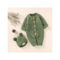 thumbnail image 6 of Musuos Infant Baby 2PCS Winter Outfits, 3 6 12 18M Long Sleeve Solid Color Knitted Romper + Bear Hat Set, 6 of 10